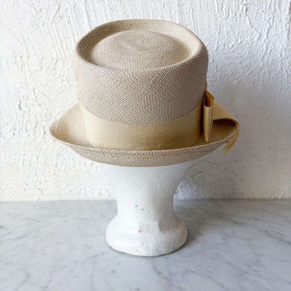 Genuine Panama Straw Hat Cloche Wide Brim Cream Grosgrain Ribbon Bow Vintage main image 8